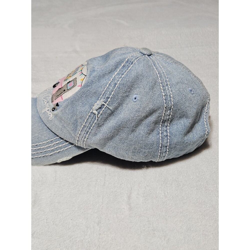 Kbethos Vintage Happy Camper Baseball Cap Hat Denim Distressed Embroidered EUC w - Picture 3 of 8